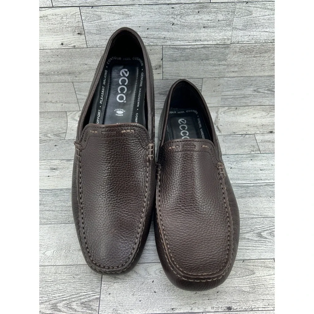 ECCO Howell Men Brown Pebbled Leather Slip On Loafers Driving Mocs EU 44 US 10.5